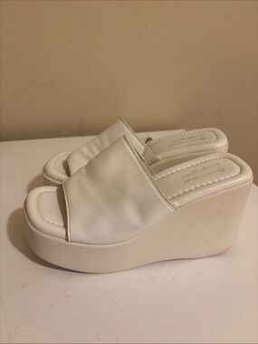 Call It Spring White Platform Slide Wedges